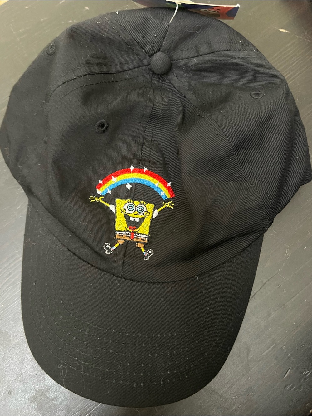 Nickelodeon Black Kids Hat with Yellow Sponge Character and Rainbow